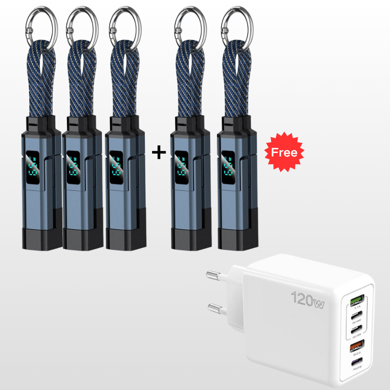 🔥HOT SALE 40% OFF🔥4-in-1 Digital Display Keychain Charging Cable