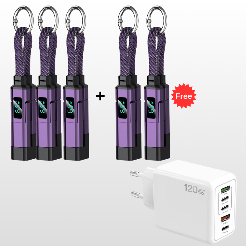 🔥HOT SALE 40% OFF🔥4-in-1 Digital Display Keychain Charging Cable