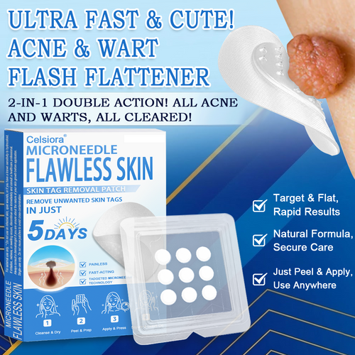 👩‍⚕️ Celsiora® 2-in-1 Microneedle & Hydrocolloid Patch | Raised Moles,Acne,  Flat Warts & Skin Tags Remover | Improves Wrinkles, Scars & Blemishes | Invisible Star Pimple Patches for Face & Body