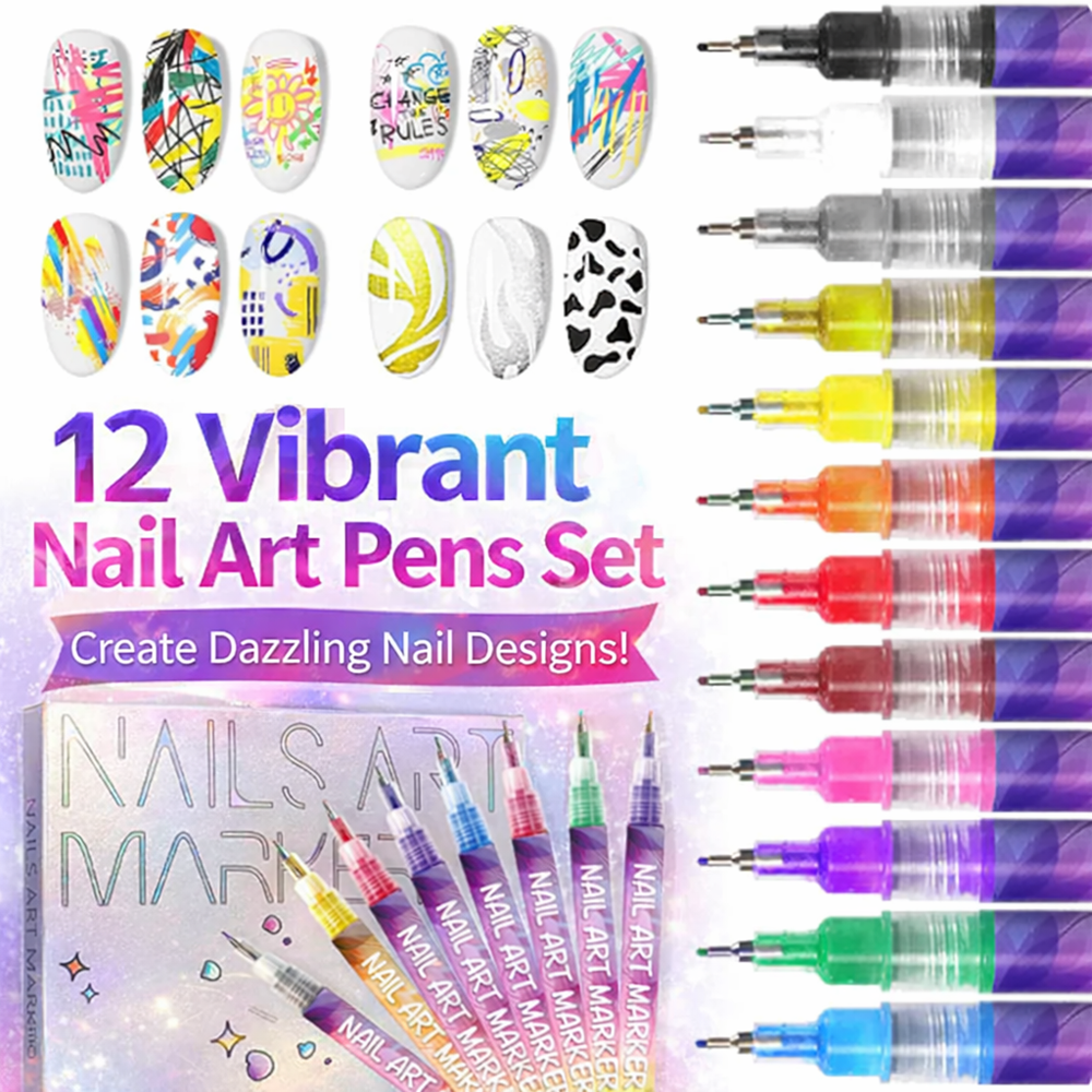 💅12 Colors Nail Art Pens Set💜for DIY Nail Art Quick Drying Acrylic Painting and 3D Dot Embroidery mma acrylic nail