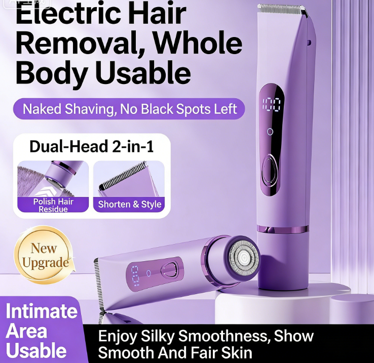 🔥 2-in-1 Painless Bikini Hair Trimmer ✨ Upgraded version: LCD display + long battery life + powerful and quiet operation + full body hair removal