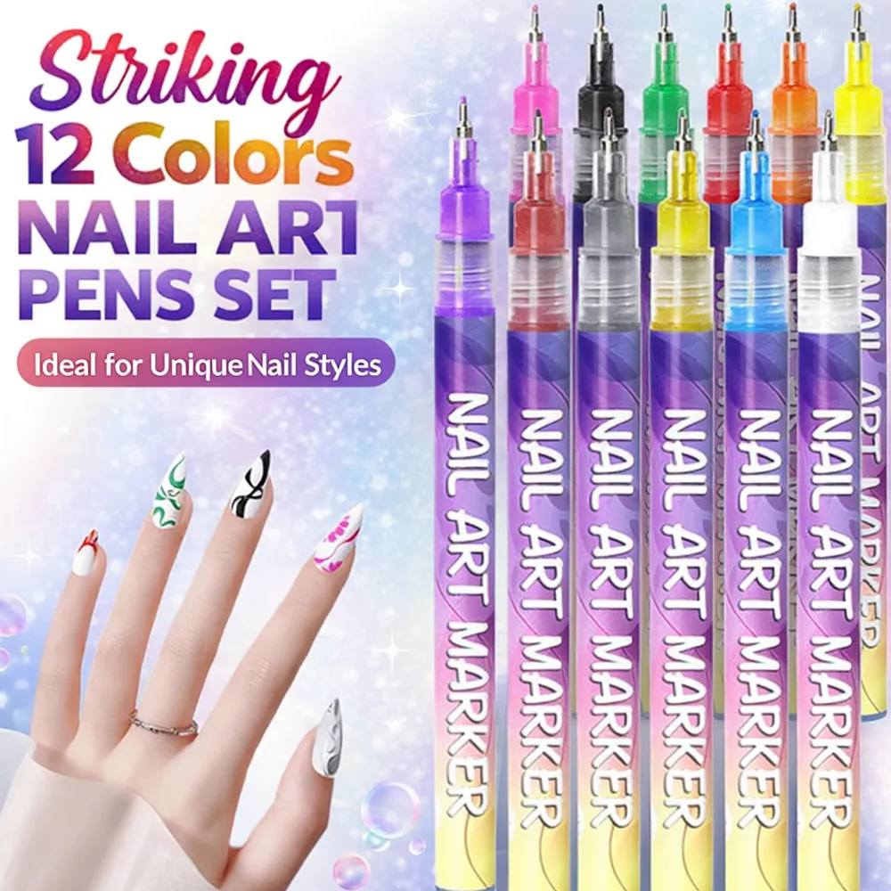 💅12 Colors Nail Art Pens Set💜for DIY Nail Art Quick Drying Acrylic Painting and 3D Dot Embroidery mma acrylic nail