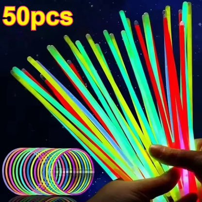 ✨ 10–50Pcs Fluorescence Sticks – Multicolor Glowing Sticks 🌈 Bright Colorful Light • 🔄 Bendable Glow Bracelets 🥳 Perfect for Parties & Night Events