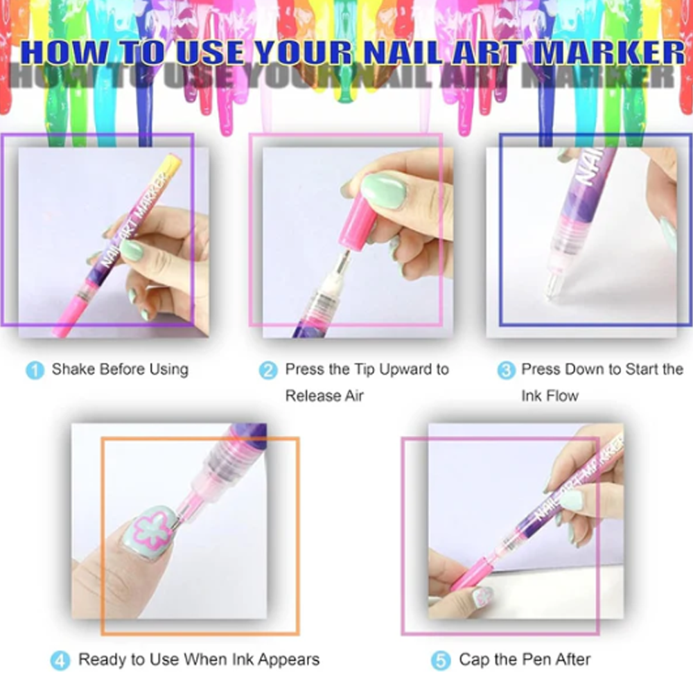 💅12 Colors Nail Art Pens Set💜for DIY Nail Art Quick Drying Acrylic Painting and 3D Dot Embroidery mma acrylic nail