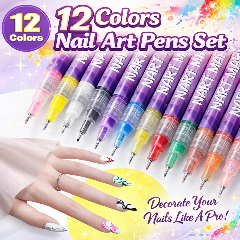 💅12 Colors Nail Art Pens Set💜for DIY Nail Art Quick Drying Acrylic Painting and 3D Dot Embroidery mma acrylic nail