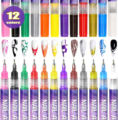 ⏳12 Colors Nail Art Pens Set💅for DIY Nail Art Quick Drying Acrylic Painting and 3D Dot Embroidery mma acrylic nail