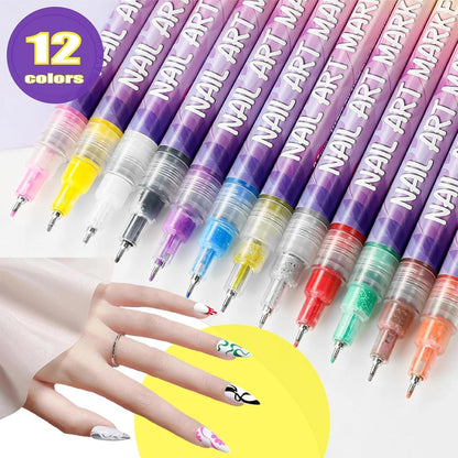 ⏳12 Colors Nail Art Pens Set💅for DIY Nail Art Quick Drying Acrylic Painting and 3D Dot Embroidery mma acrylic nail