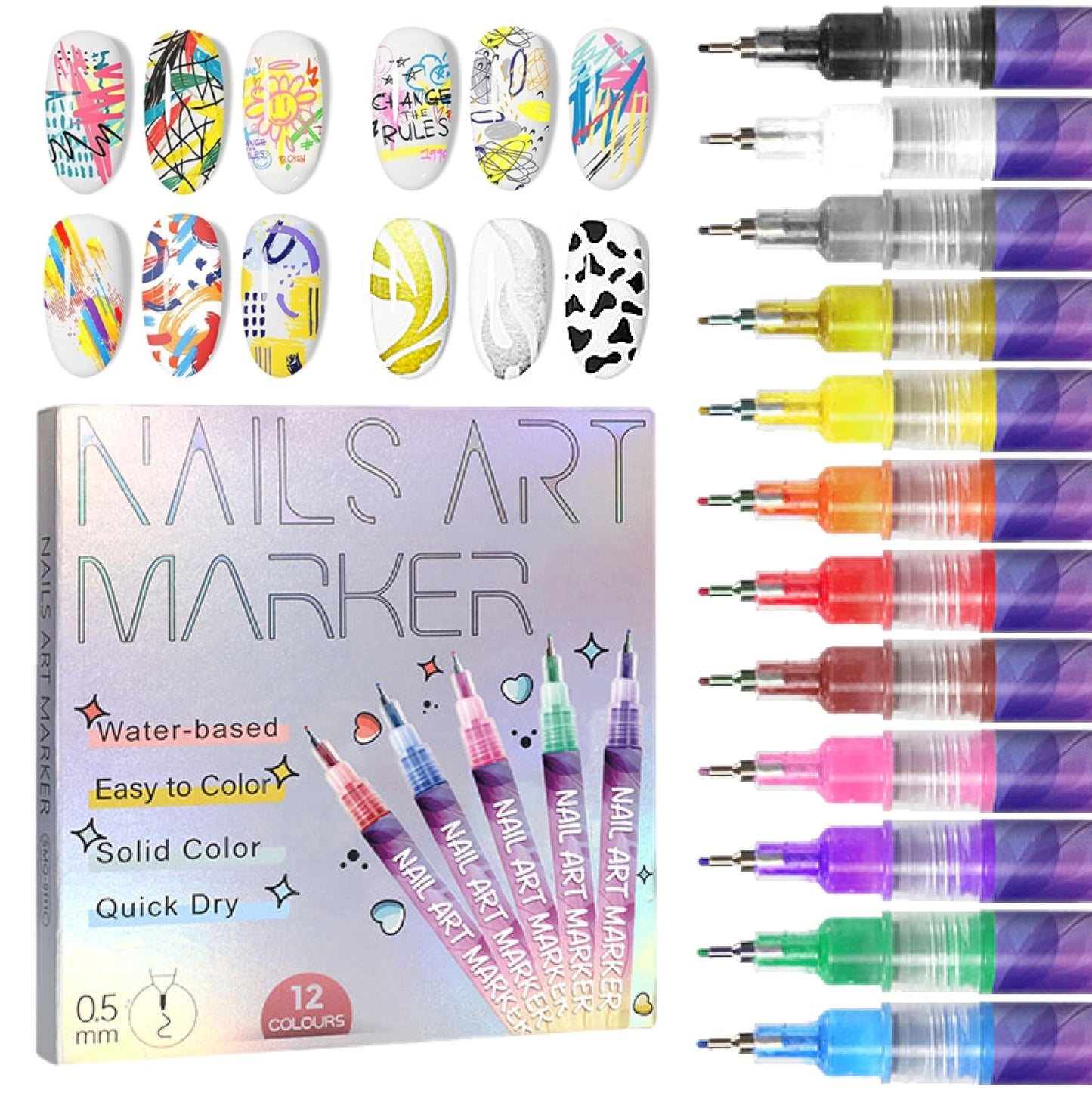 ⏳12 Colors Nail Art Pens Set💅for DIY Nail Art Quick Drying Acrylic Painting and 3D Dot Embroidery mma acrylic nail