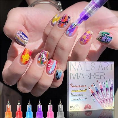 ⏳12 Colors Nail Art Pens Set💅for DIY Nail Art Quick Drying Acrylic Painting and 3D Dot Embroidery mma acrylic nail